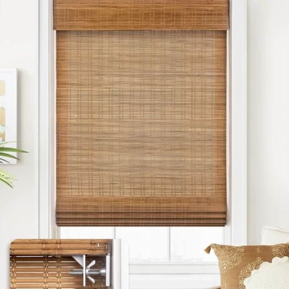 Cordless No-Drill Bamboo Roman Shade 39'' W x 64'' H